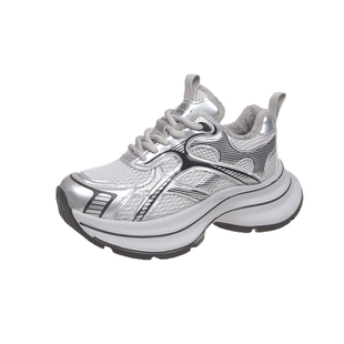 加绒银色老爹鞋女2025秋冬季新款厚底增高百搭舒适保暖运动休闲鞋