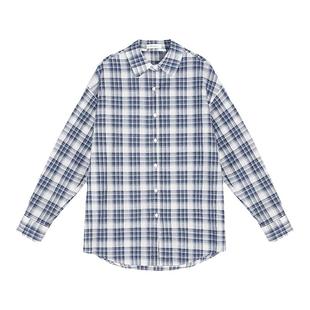 MULVAN 蓝白撞色格子衬衫女韩系休闲宽松上衣薄款长袖防晒外套