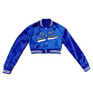 蓝色刺绣夹克外套女短款爵士跳舞上衣显瘦穿搭街舞kpop舞蹈演出服