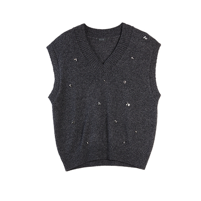 ELLE重工钉钻针织马甲女