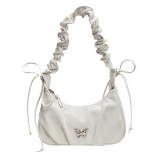 超火小众包包女2025新款流行银色斜挎包高级感时尚褶皱单肩腋下包