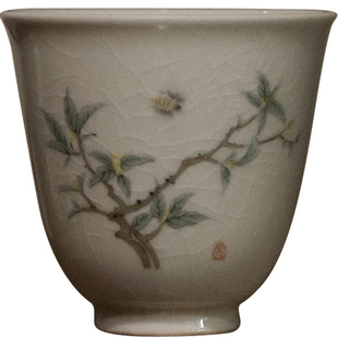 景德镇古青釉草木灰茶杯个人单杯开片养品茗杯主人杯陶瓷功夫茶具