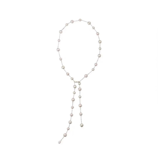 张悦儿马总同款拉丝银球串珠项链女小众设计高级感长款毛衣链颈链