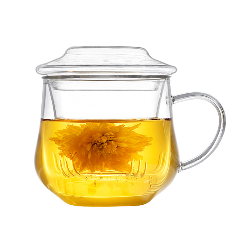 玻璃杯茶水分离泡茶杯办公室男士水杯花茶杯女家用喝水杯子带把手