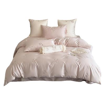 法式玫瑰花刺绣全棉长绒棉四件套