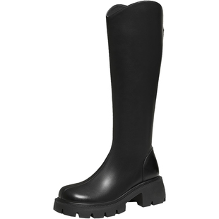 TATA他她长靴2025冬季靴子百搭时装靴骑士靴黑色长筒靴CAF01DG5