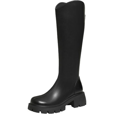 TATA他她长靴2025冬季靴子百搭时装靴骑士靴黑色长筒靴CAF01DG5