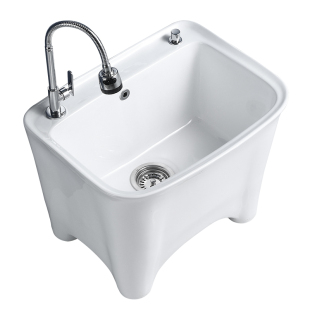 梦越阳台拖把池陶瓷拖布池落地式家用洗拖把地拖盆高脚带龙头一体