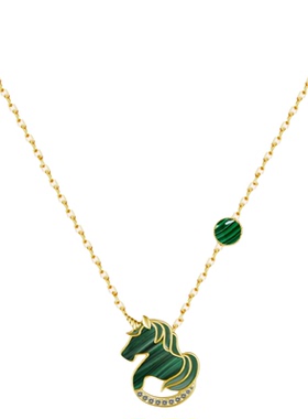 「孔雀石木马」999纯银项链原创