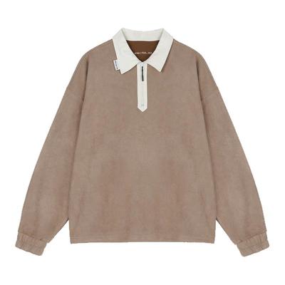 BJHG麂皮绒POLO领长袖T恤男冬季