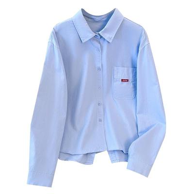 蓝色纯棉长袖衬衫外套薄款女爆款