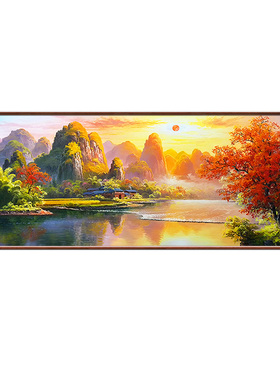 新中式风客厅纯手绘油画高端定制