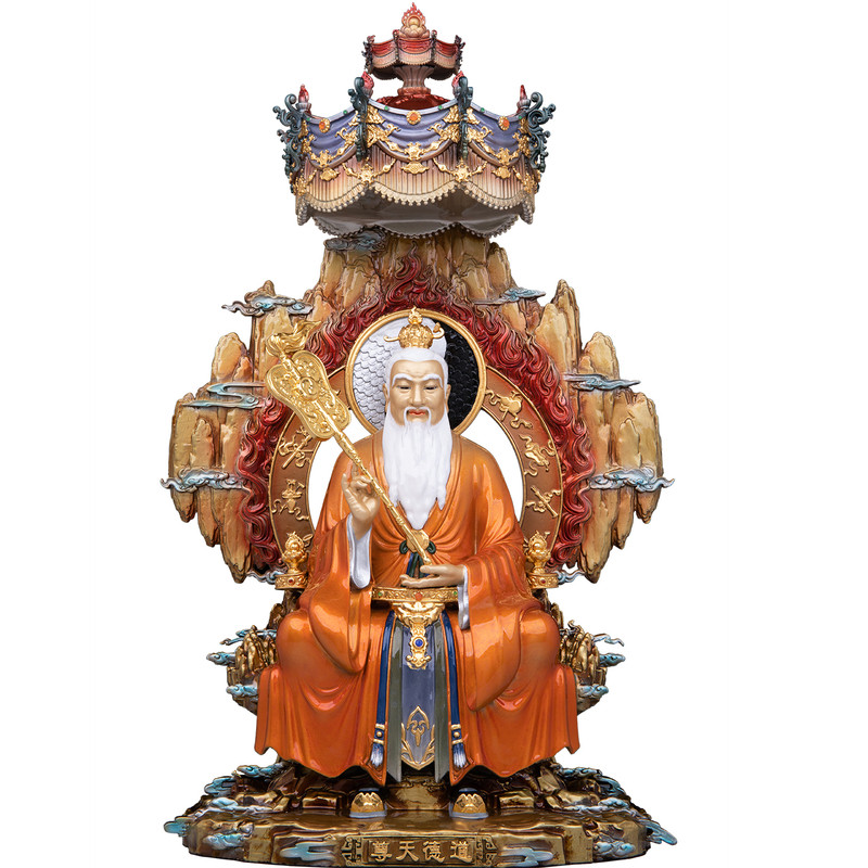 三清祖师爷铜华盖太上老君道德元始灵宝天尊彩绘家用供奉摆件