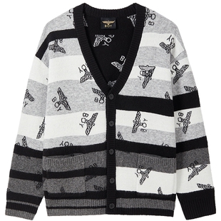 BOYLONDON春情侣款毛衣渐变满印学院针织开衫外套N64009