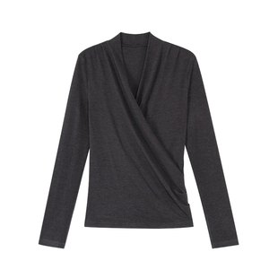 pusumede一抹月光 白色交叉V领长袖针织衫女气质收腰修身内搭上衣