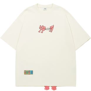 陈浚铭同款GUUKA弹簧豹短袖T恤女字母立体刺绣半袖设计感上衣宽松