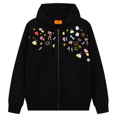 AFGK25FW元素小狗开衫连帽卫衣男女春秋美式休闲情侣外套国潮帽衫