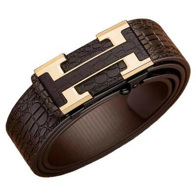 男士鳄鱼纹合金商务休闲腰带