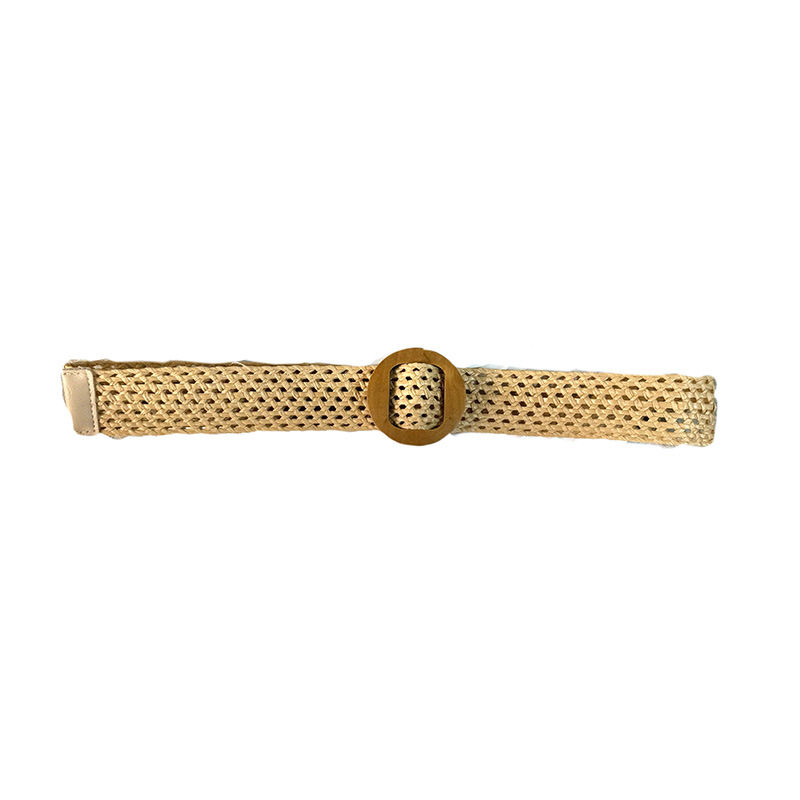 波西米亚草编圆扣腰带女时尚百搭连衣裙装饰皮带小众简约腰封配饰