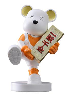 卡通暴力熊桌面招财抱金砖小摆件
