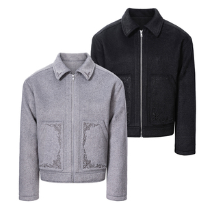 Velour Carve Jacket/绒雕夹克 高支混纺羊毛呢料外套 雕花刺绣