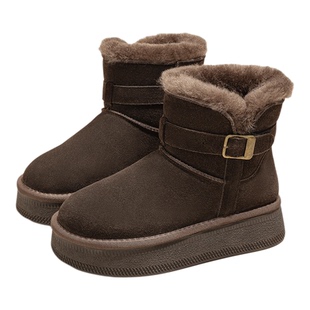 咖色厚底雪地靴女2025新款冬季低帮女款加绒加厚保暖鞋内增高棉鞋