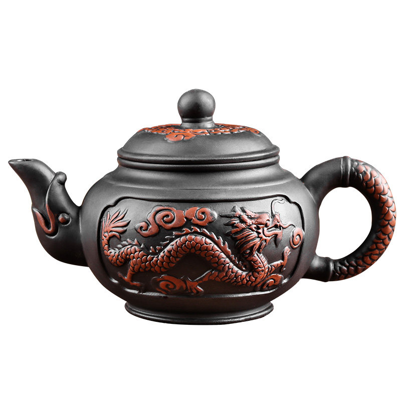 大容量朱泥仿古龙凤陶瓷功夫茶具