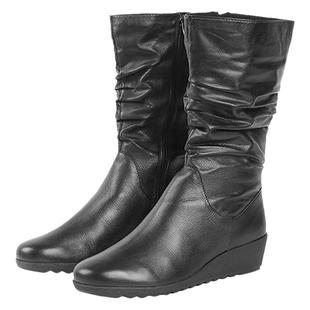 大码德国进口CAPRICE女鞋秋冬牛皮加绒保暖舒适坡跟中筒靴25497