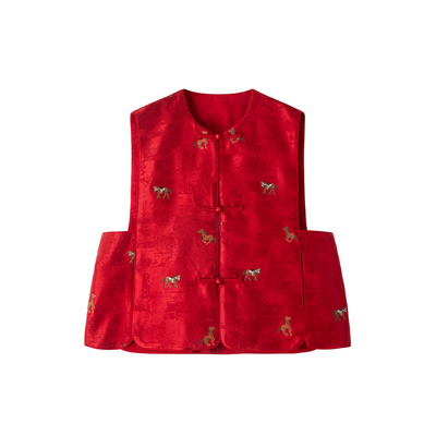 马纹刺绣一字盘扣中式马甲