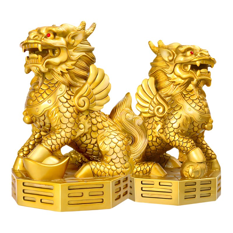 铜麒麟摆件一对招财镇宅吉祥物办公室客厅玄关装饰品乔迁新家礼物
