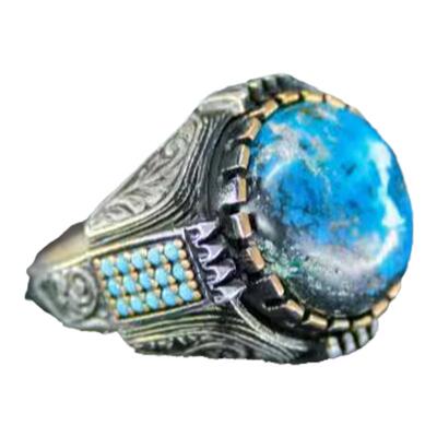 绿松石镶嵌复古纯银男士戒指