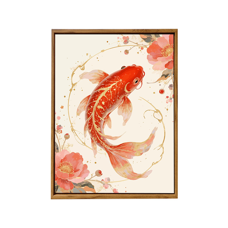 新中式锦鲤花卉数字油彩画DIY