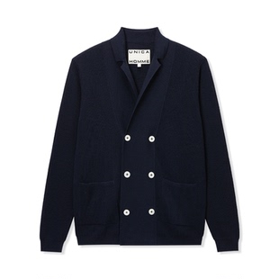 UNICA HOMME/经典绅士格调_双排扣驳领棉纱针织毛衣开衫