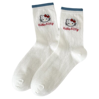 春秋纯棉薄款日系KT猫女中筒袜