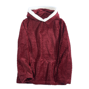 宽松家居服男女115H 71866秋冬珊瑚绒暖暖衣加厚纯色连帽套头上衣