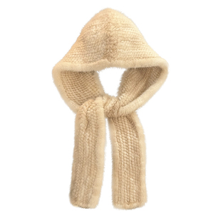 新款水貂毛编织风雪帽冬季保暖围巾帽子一体皮草帽女户外裘皮帽子