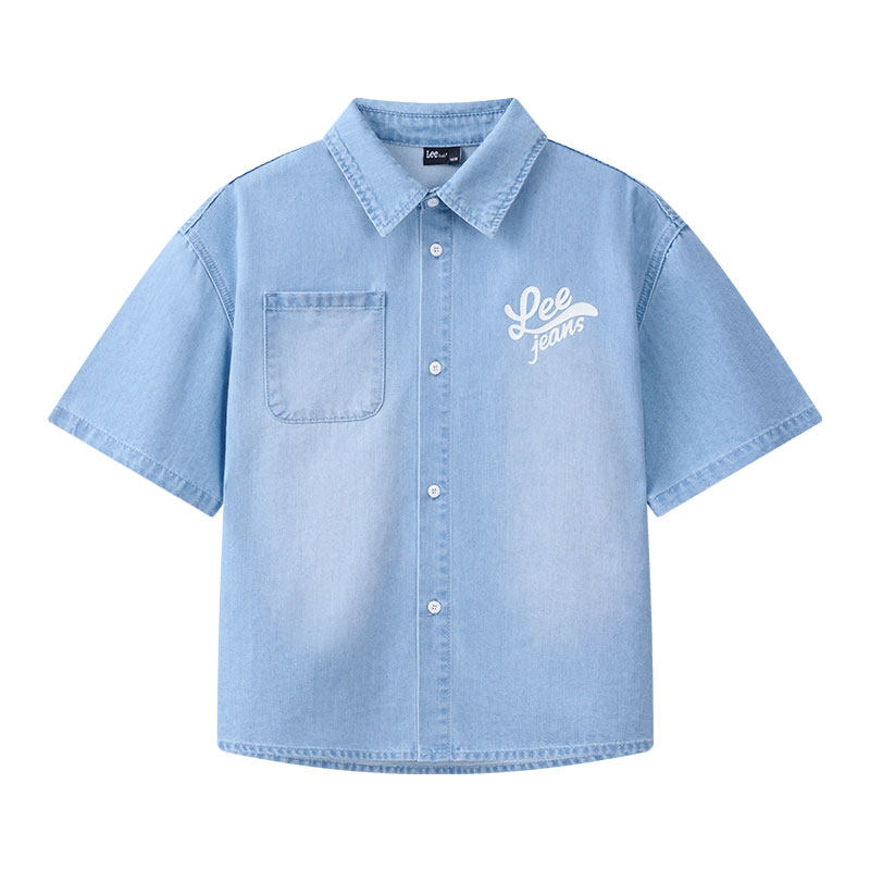 Leekids牛仔薄款亲肤短袖衬衫