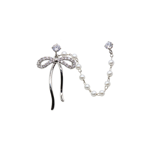 猴子家原创钛钢仙仙蝴蝶结双耳洞叠戴链条耳链耳骨钉甜美吊坠耳钉