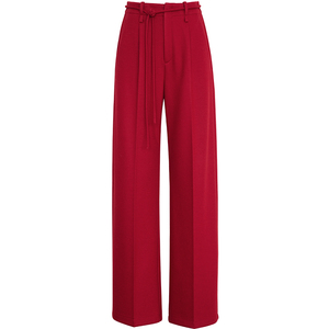 夏莫卡国风盘扣复古新中式裤子垂感直筒裤女新年红色阔腿裤7712