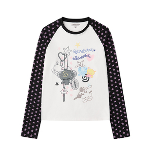 BETWEENAND 春季星星撞色插肩袖长袖T恤女2026新款美式修身上衣