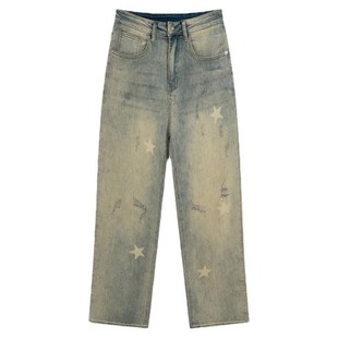 记得加辣 欧美高街vibe浅色抗皱牛仔裤潮牌复古直筒潮流嘻哈裤子