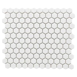 简约浴室白色陶瓷六边形砖防滑哑亮光小六角纯白色马赛克北欧瓷砖