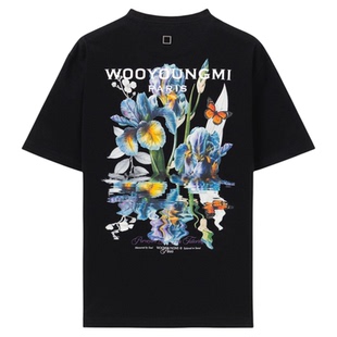 新品WOOYOUNGMI26春夏男士背后花卉印花光敏温感变色logo短袖T恤