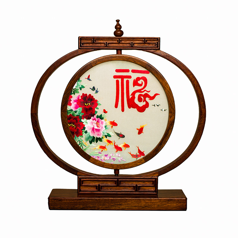 刺绣摆件成品创意台灯中国风屏风