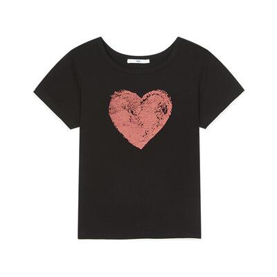 SLY 2026夏季新品甜酷风爱心印花撞色圆领短袖T恤女030JSA90-4471