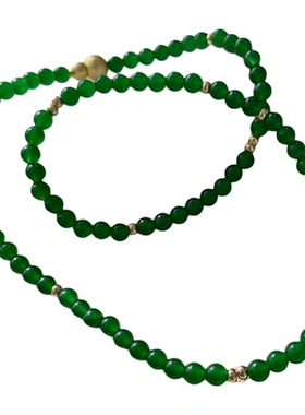 【春和景明】天然绿玉髓拉丝金葫芦扣小米珠翡翠平替项链帝王绿