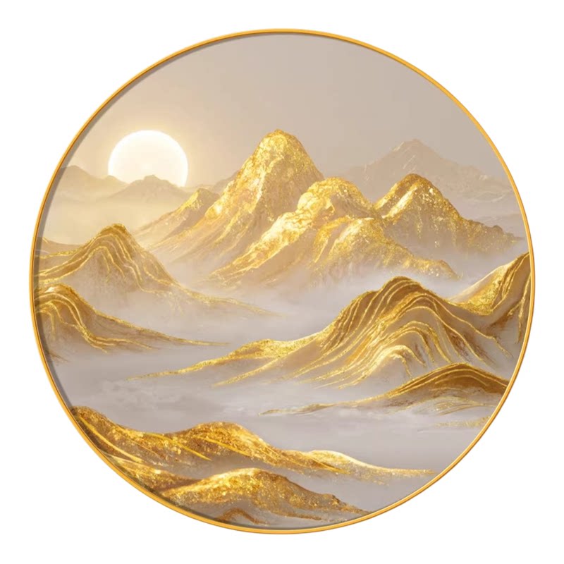 日照金山圆形挂画客厅玄关装饰画现代装饰画