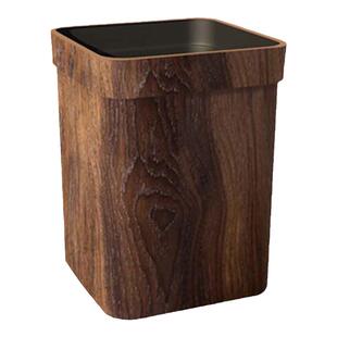 复古仿木纹垃圾桶家用茶几茶室客厅厨房卫生间大容量纸篓塑料无盖