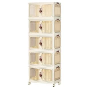 中古风书架置物架落地可移动儿童收纳柜带门家用多层防尘储物书柜