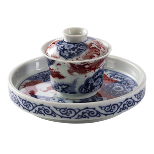 盖碗茶杯景德镇青花瓷茶具单个可悬停旋转泡茶功夫茶高档龙纹茶碗